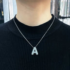 Bubble Letter White Gold Initial Necklace