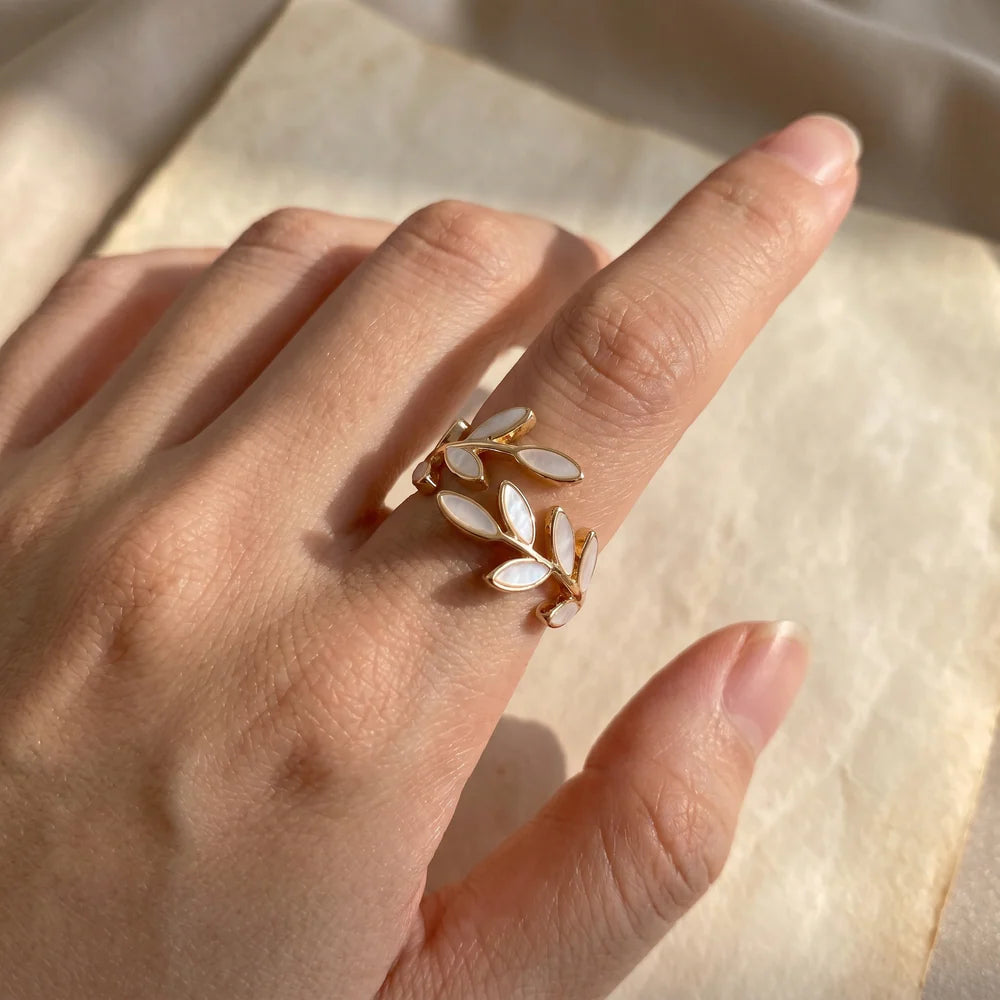 White Opal Leaf Ring