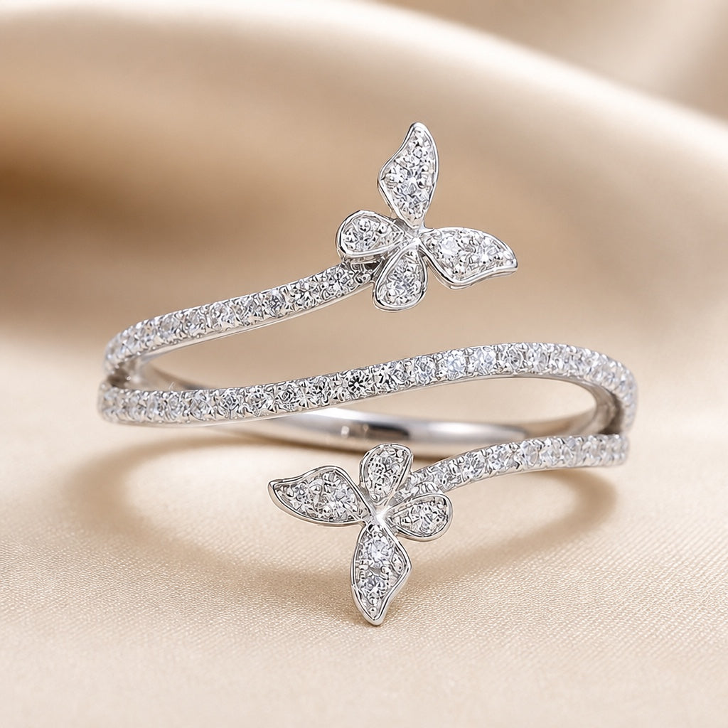 White Gold Butterfly Zirconia Ring
