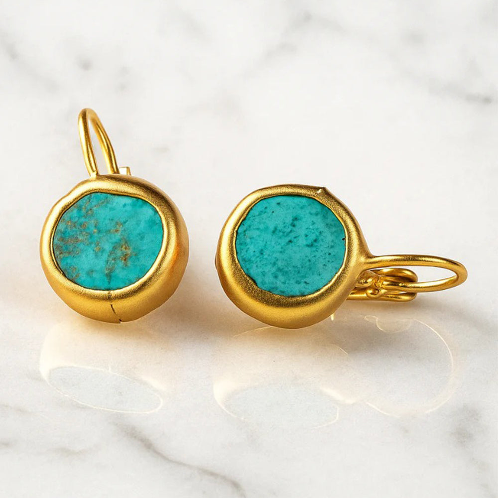 Gold Earrings With Turquoise Stone