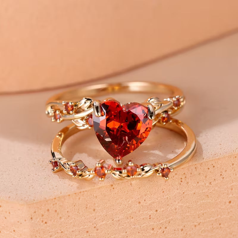 Redvine Heart Accent Gold Ring Set