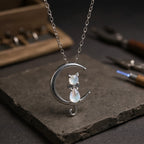 Moonstone Cat Crescent Necklace
