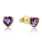 Amethyst Heart Gold Studs