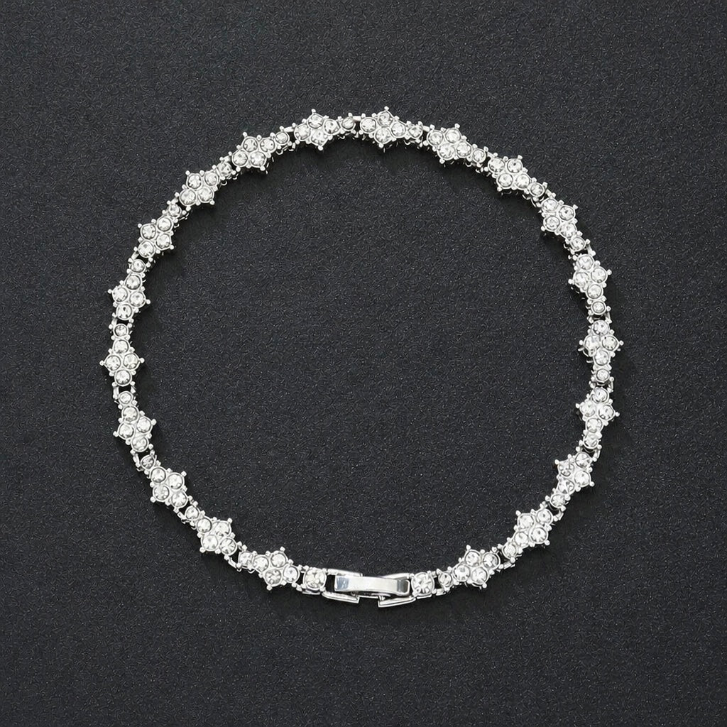 Classic Cluster White Gold Tennis Bracelet