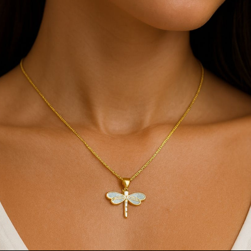Gold Opal Dragonfly Necklace