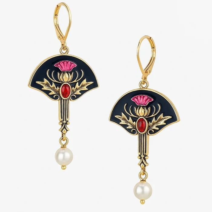 Boho Pearls Red Crystal Earrings