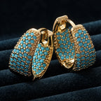 Golden Tone Turquoise Beaded Hoop Earrings