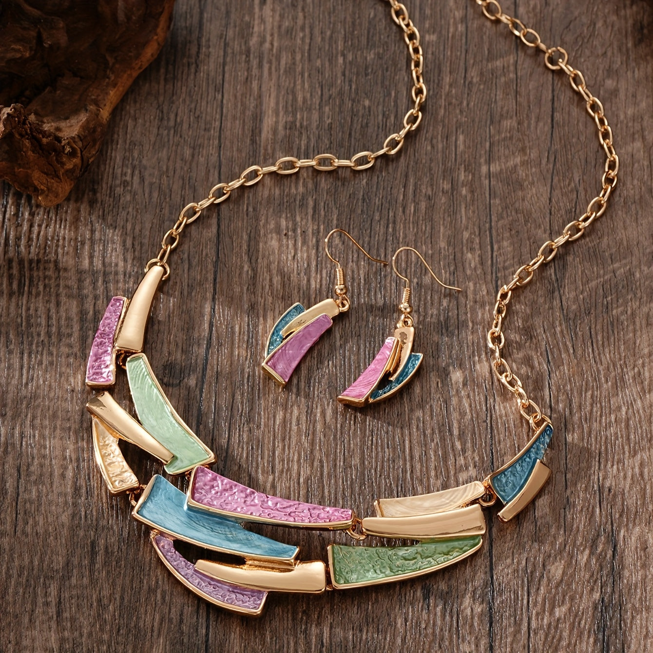 Vintage Color Necklace Earrings