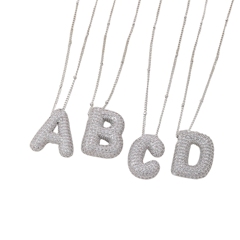 Bubble Letter White Gold Initial Necklace
