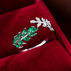 Dainty Emerald Green Leaf Ring