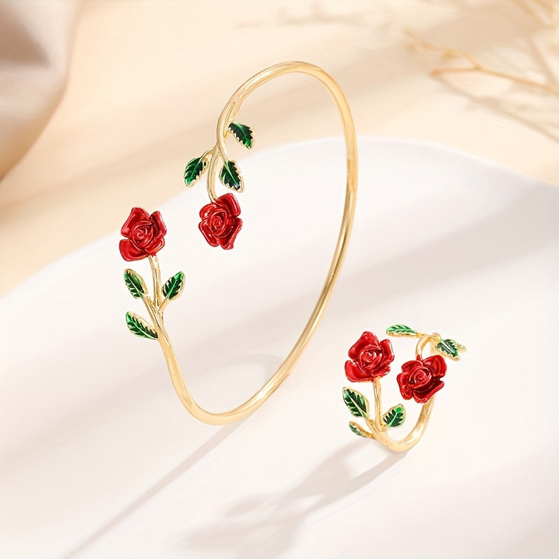 Rose Flower Bracelet and Ring Set