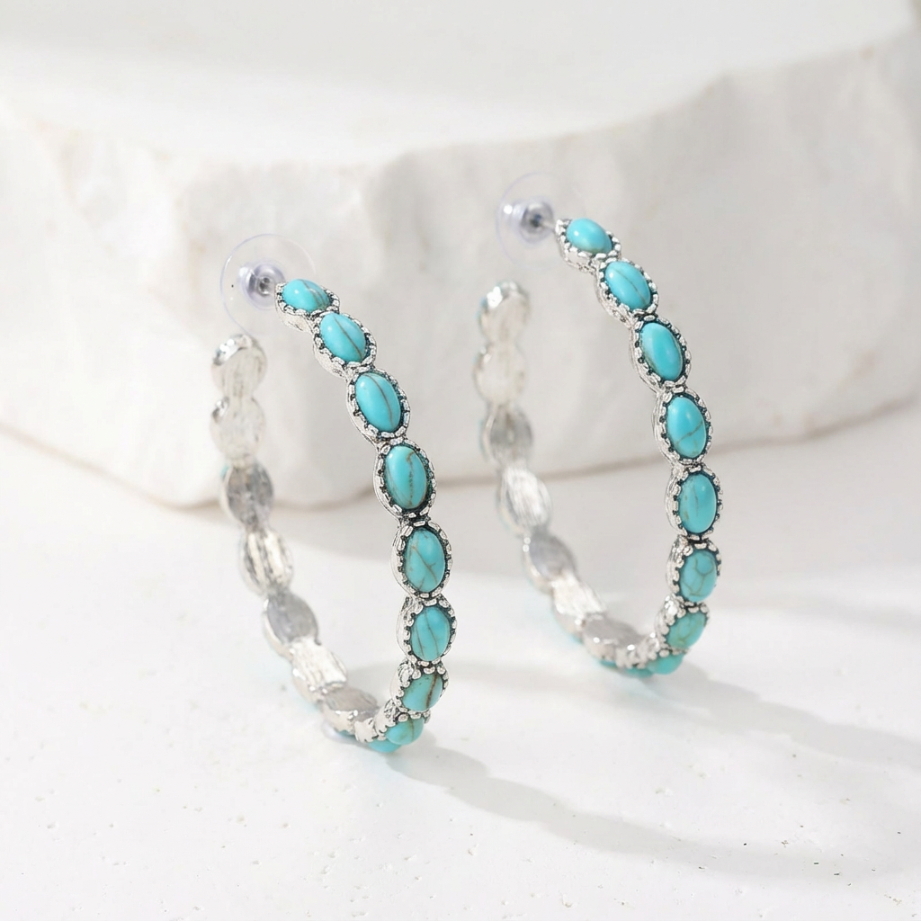 Oval White Gold Hoop Earrings