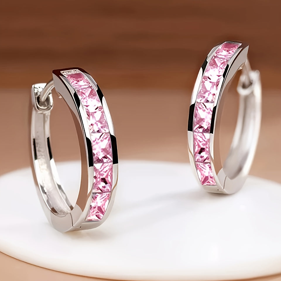 Luxe Inlaid Zirconia Hoop Earrings