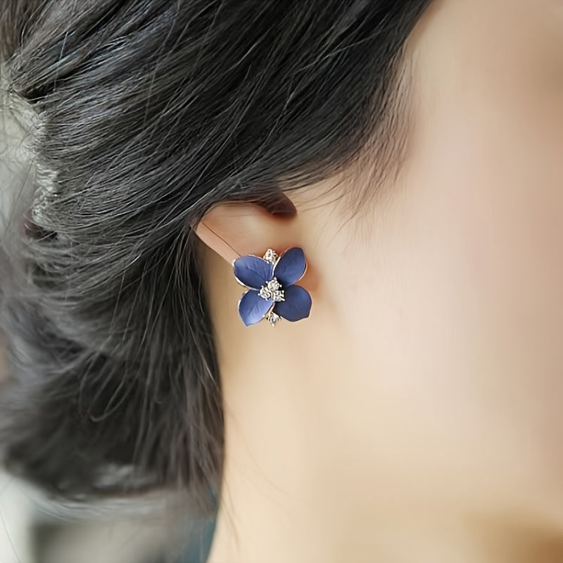 Blue Petal Flower Earrings