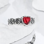Rose Engraved Silver Heart Ring