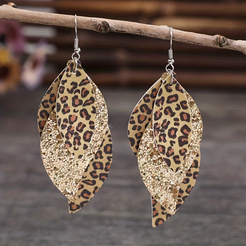 Vintage Leopard Boho Leather Earrings