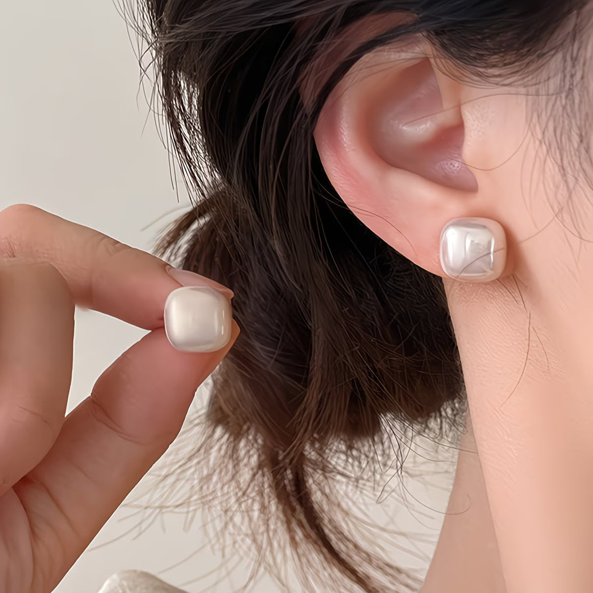 Elegant Square Pearl Stud Earrings