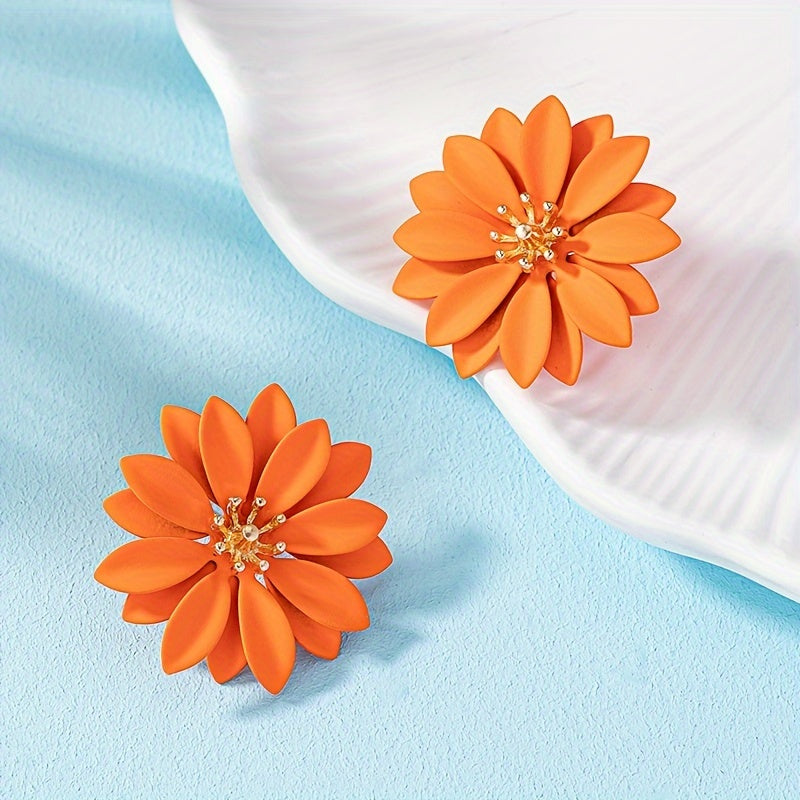 Orange Flower Stud Earrings