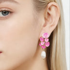 Enamel Pearl Flower Earrings