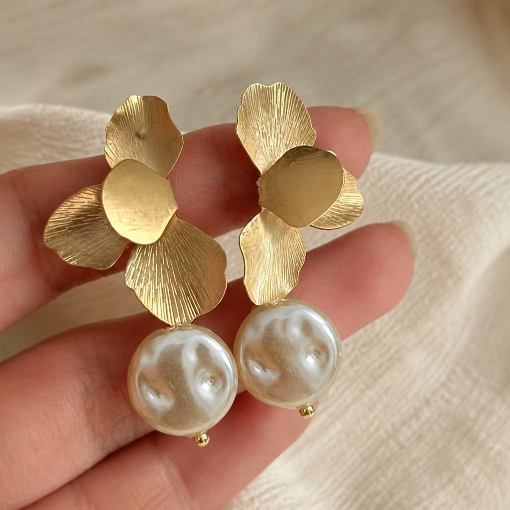 Intricate Floral Pearl Earrings