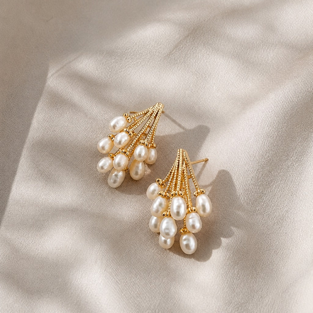 Cascading Pearl Cluster Earrings