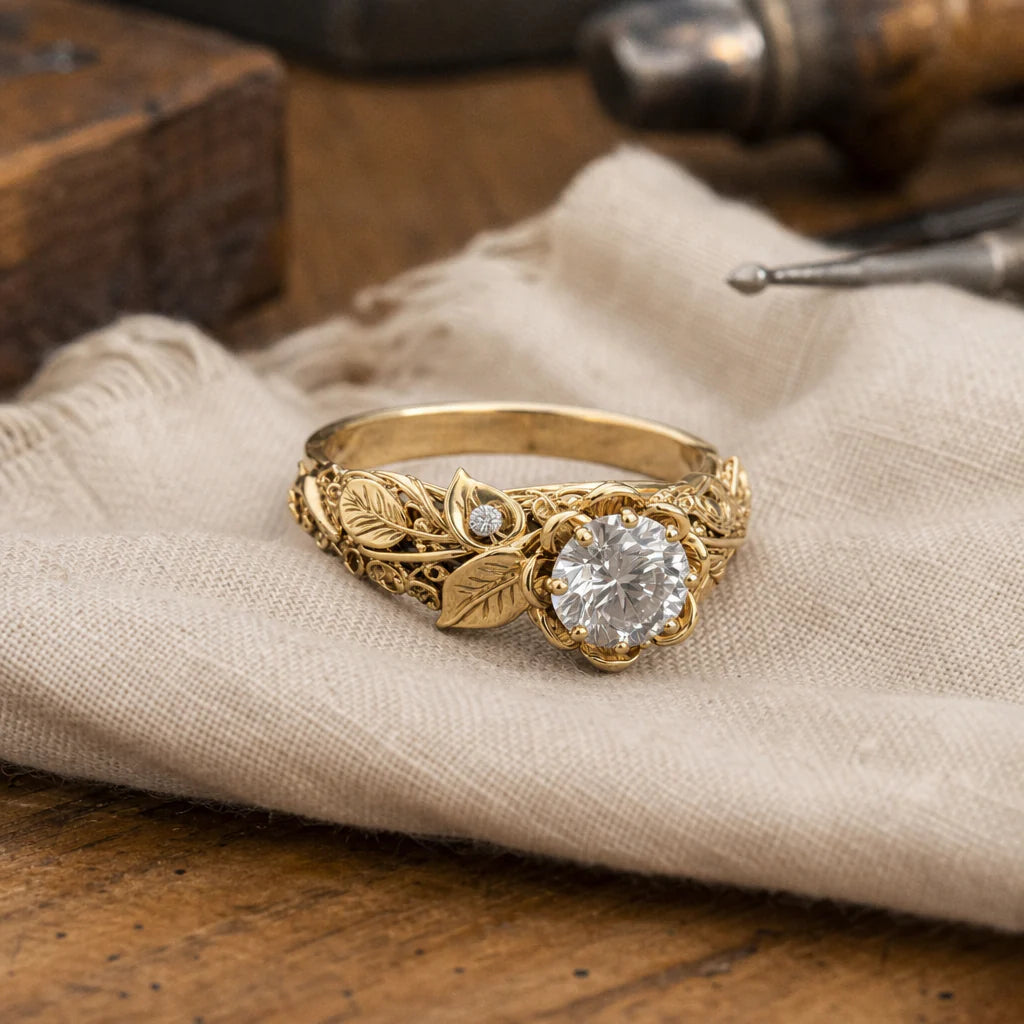 Gold Leaf Zirconia Ring
