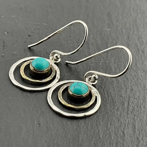 Boho Saturn Turquoise Gold Earrings