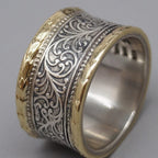 Carved Two Tone Crown Ring
