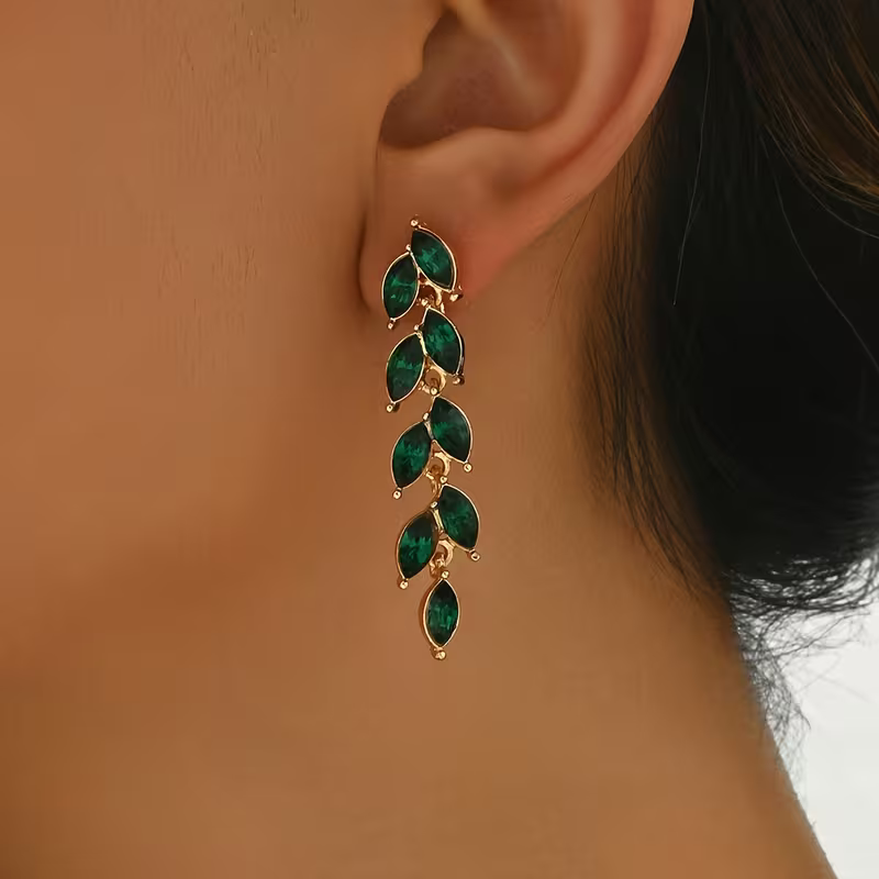 Green Leaf Drop Earrings