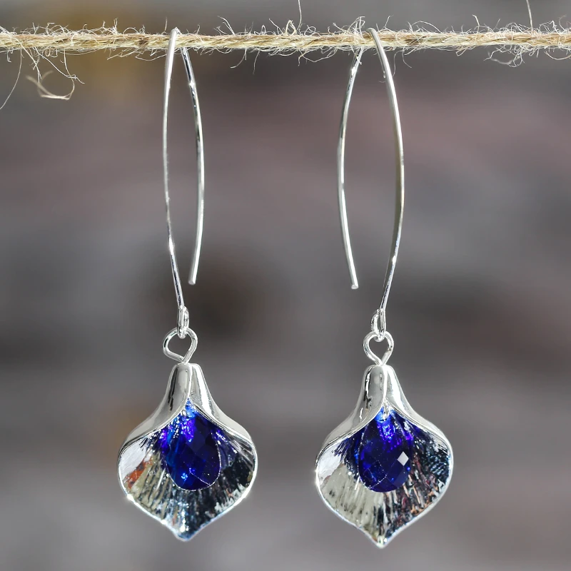 Blue Stone Silver Earrings