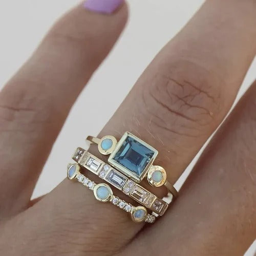 Radiant Blue Crystal Ring Set