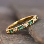 Emerald Inlaid Zirconia Gold Ring