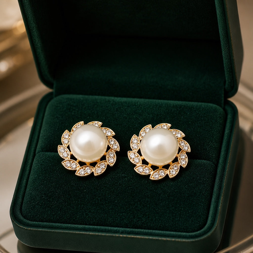 Exquisite Pearl Shiny Leaves Earrings
