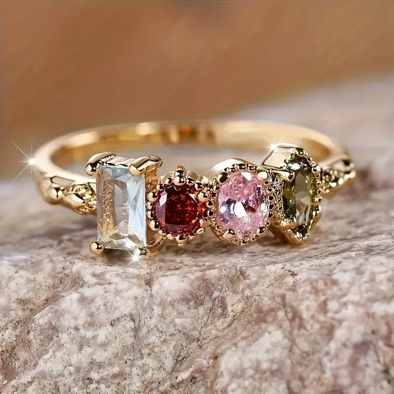 Exquisite Red Stone Flower Ring