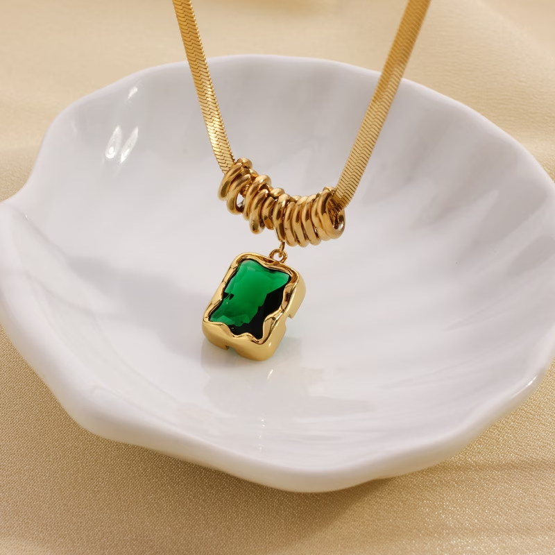 Green Cubic Crystal Necklace