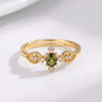 Olive Green Crystal Dainty Ring