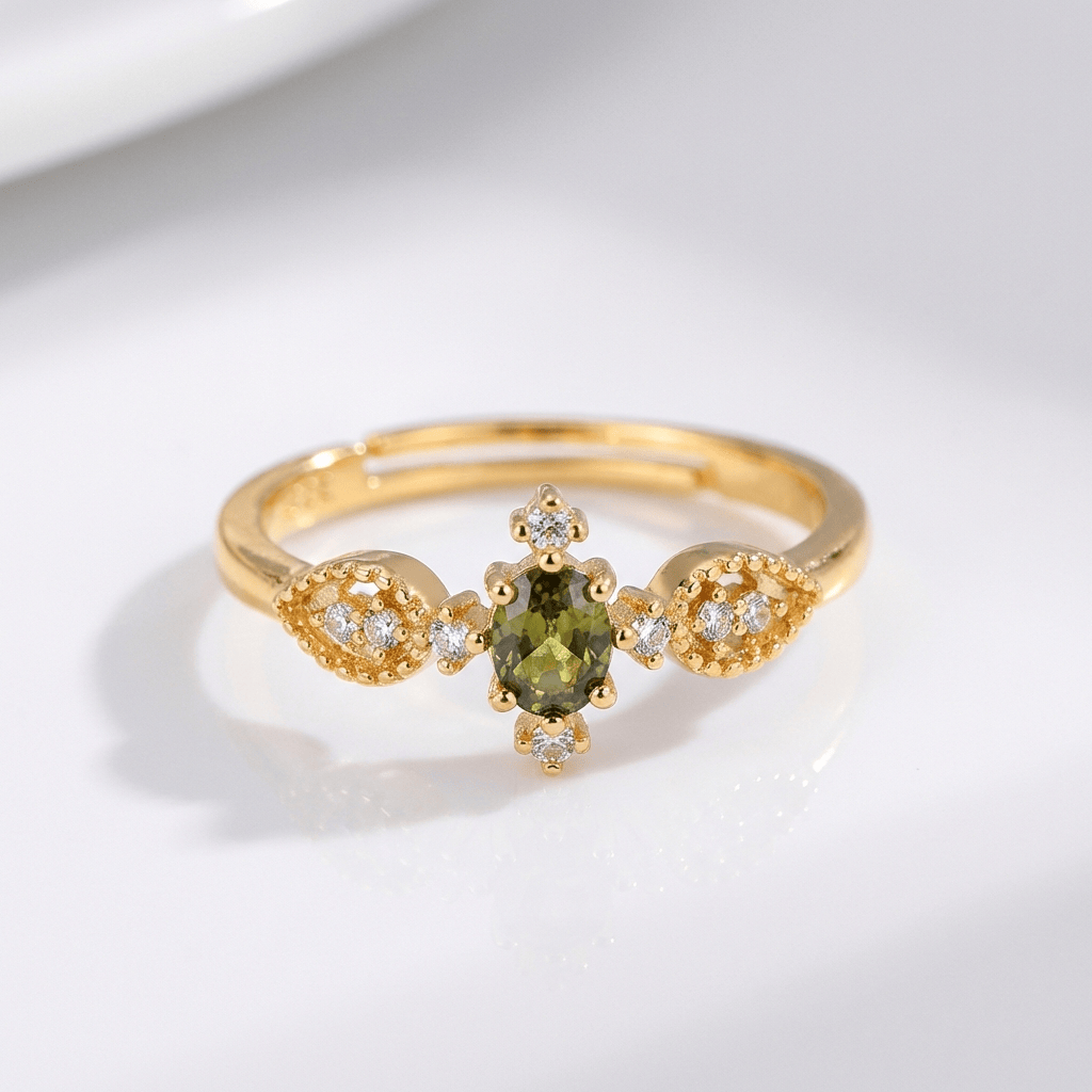 Olive Green Crystal Dainty Ring