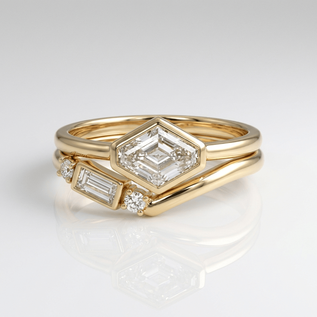 Geometric Zirconia Gold Ring Set