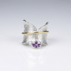 Butterfly Amethyst Silver and Gold Ring