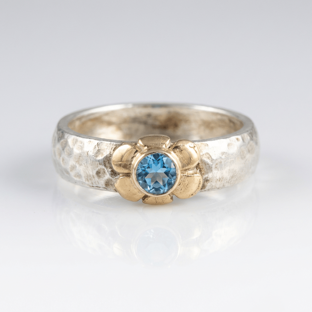 Silver Two Tone Blue Topaz Ring