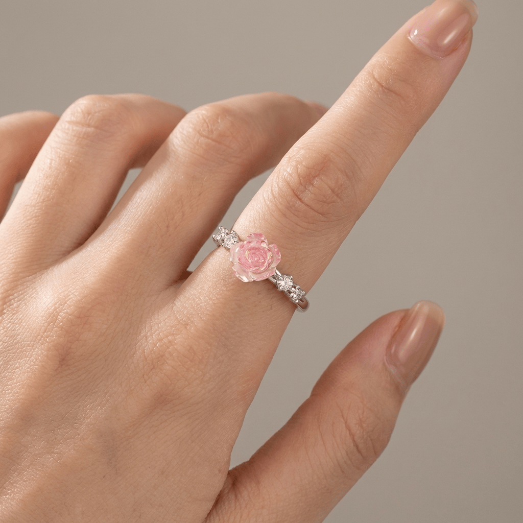 White Gold Rose Zirconia Ring