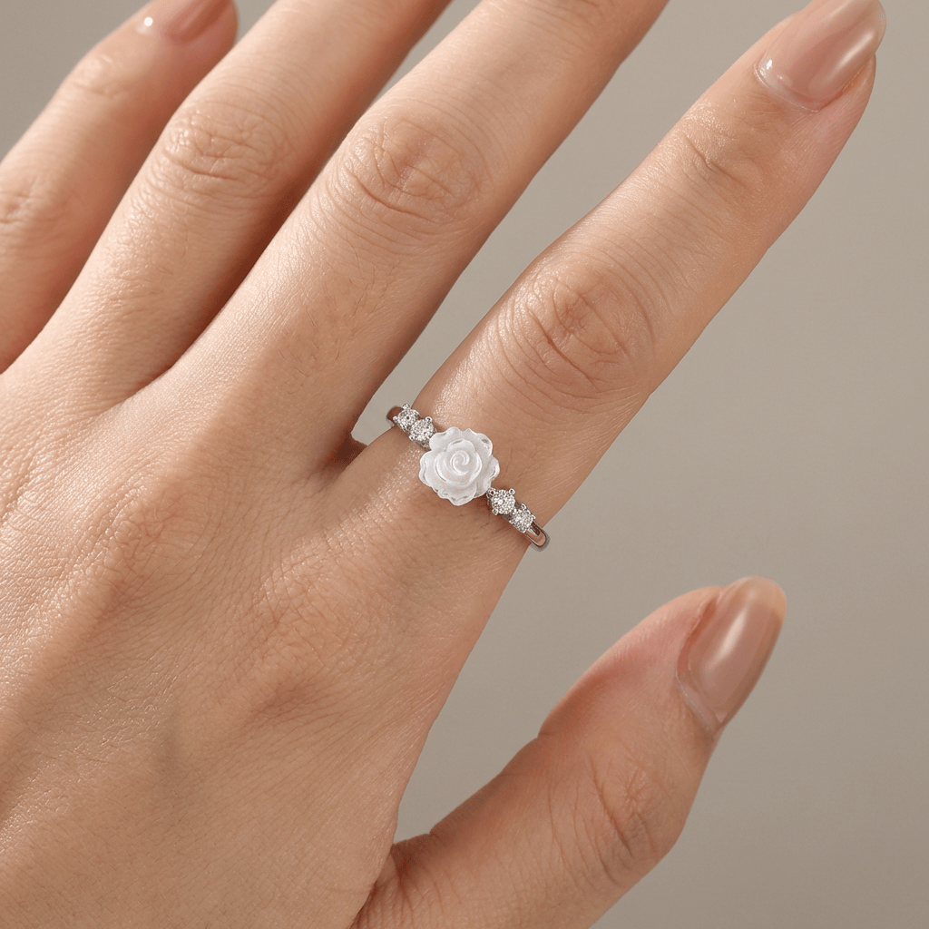 White Gold Rose Zirconia Ring