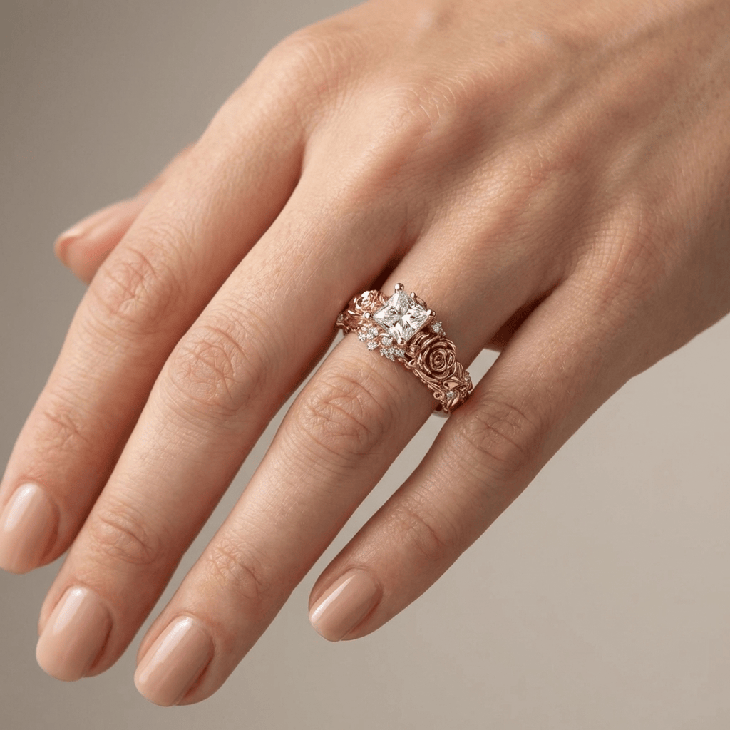 Rose and Zirconia Vintage Ring