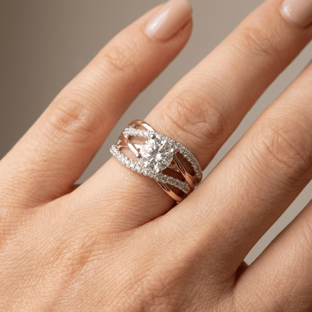 Rose Gold Zirconia Crossover Ring