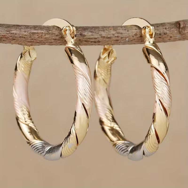 Vintage Round Hoop Gold Silver and Rose Gold Earrings