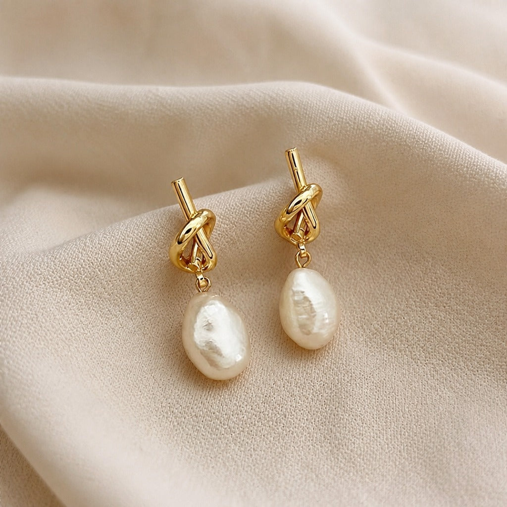 Knotted Pearl Drop Earrings