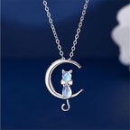 Moonstone Cat Crescent Necklace