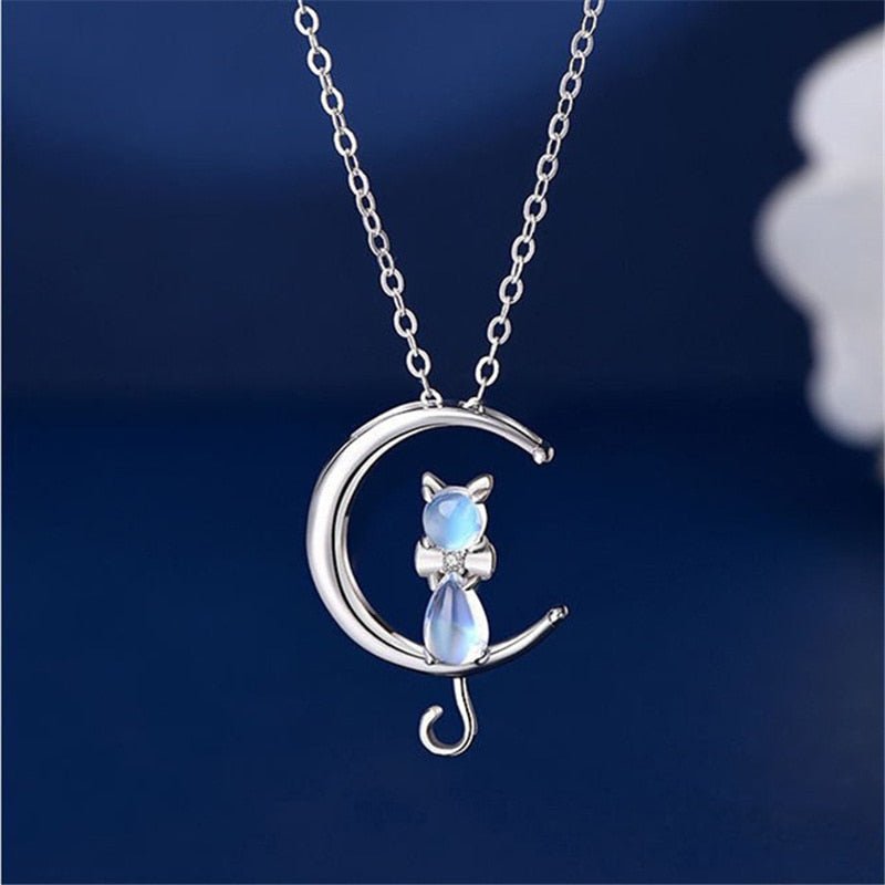 Moonstone Cat Crescent Necklace