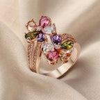 Multicolor Zirconia Double Flower Ring