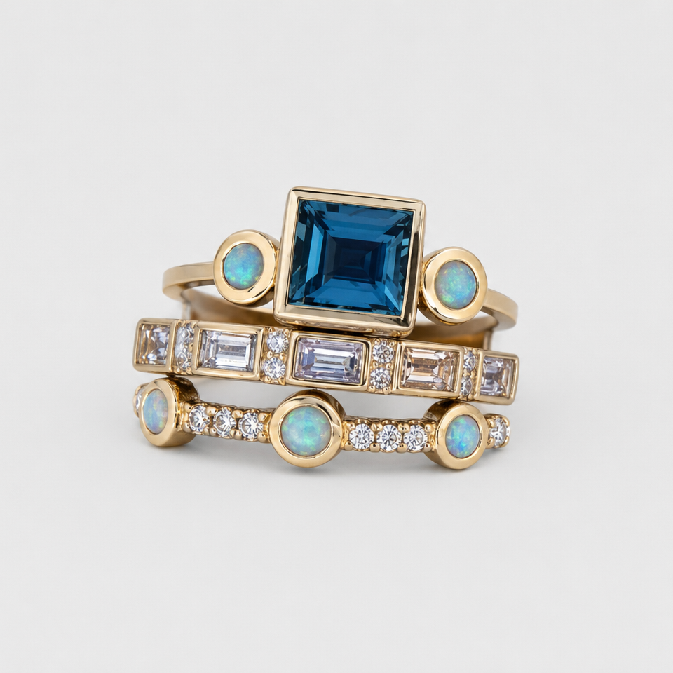 Ocean Blue Crystal Statement Ring